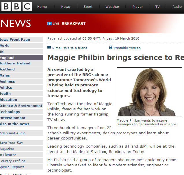 Maggie Philbin brings science to Reading teenagers